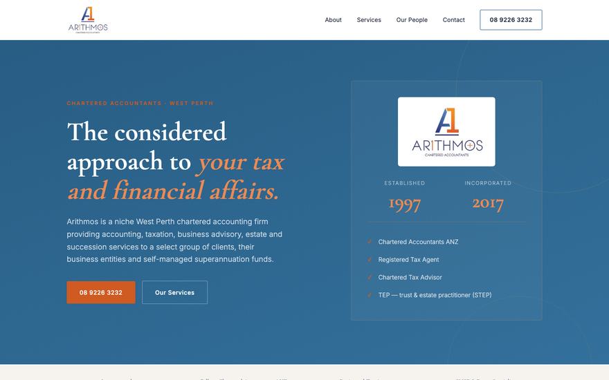 The Arithmos website homepage