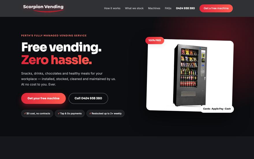 The Scorpion Vending website homepage